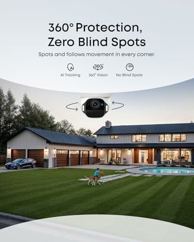 Security camera system with 360-degree protection at a modern house.