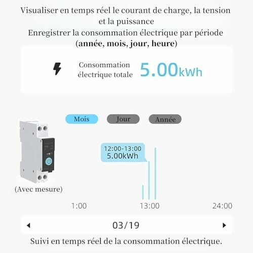 Electricity consumption tracking interface showing 5.00 kWh.