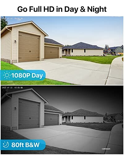 Comparison of HD security camera footage in day and night mode.