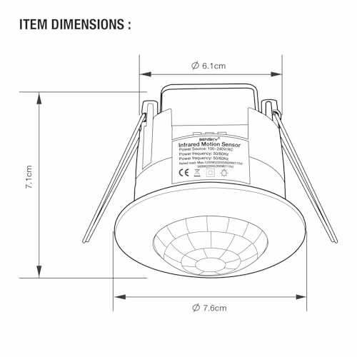 Technical drawing of an infrared motion sensor with dimensions.
