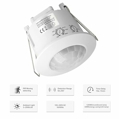 Infrared motion sensor light fixture with specifications.