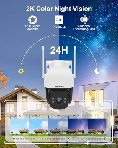 Security camera with 2K color night vision and graphics processing unit.