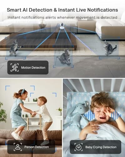 Smart AI features: motion, person, and baby crying detection.