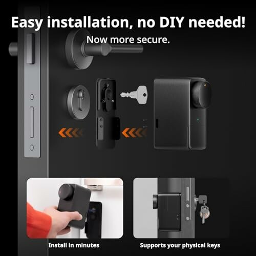 Smart door lock with easy installation, supports physical keys.