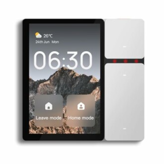 Smart home control panel with weather and mode options