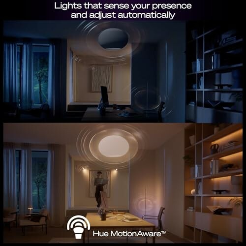 Smart lights adjusting with motion detection in a room.