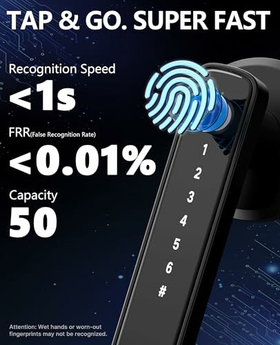 Smart lock with fingerprint recognition featuring fast recognition speed and low false recognition rate.