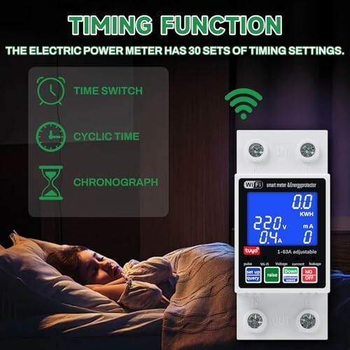 Smart meter with timing function and settings display.