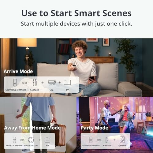 Smart home automation options including Arrive, Away, and Party modes.
