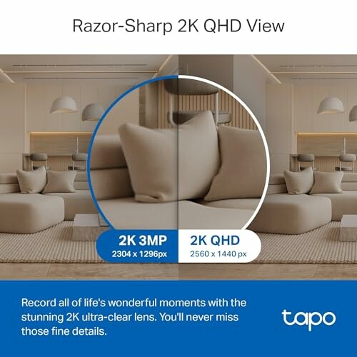 Comparison of 2K 3MP and 2K QHD resolution with living room background.