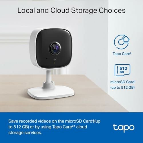 Tapo security camera with local and cloud storage options.