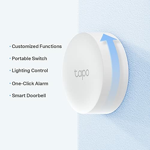 Tapo smart switch on wall with features listed.