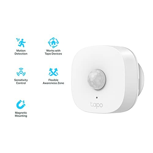 Tapo motion sensor with features like motion detection, sensitivity control, and magnetic mounting.