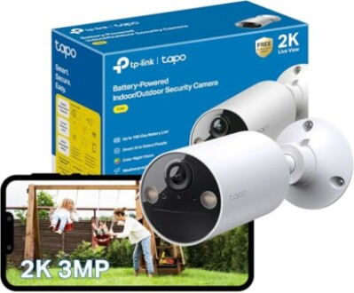 TP-Link Tapo 2K indoor/outdoor security camera with mobile display.